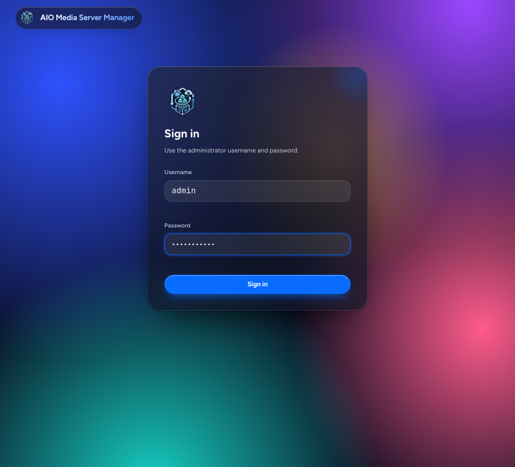 Administrator sign-in, dark theme