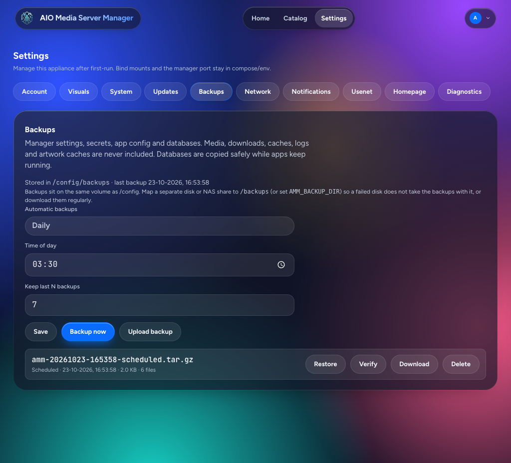 Backups, dark theme
