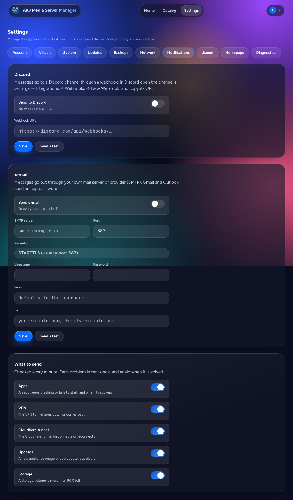 Notifications, dark theme