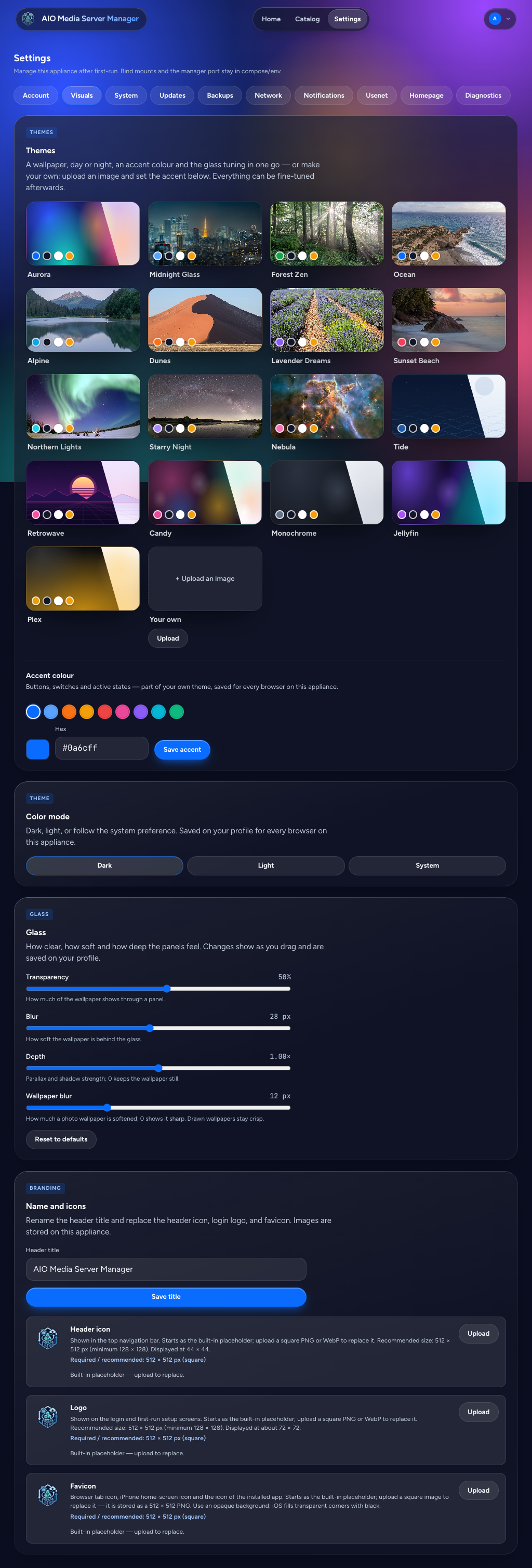 Visuals, dark theme