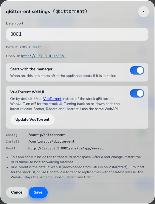 qBittorrent catalog settings, light theme