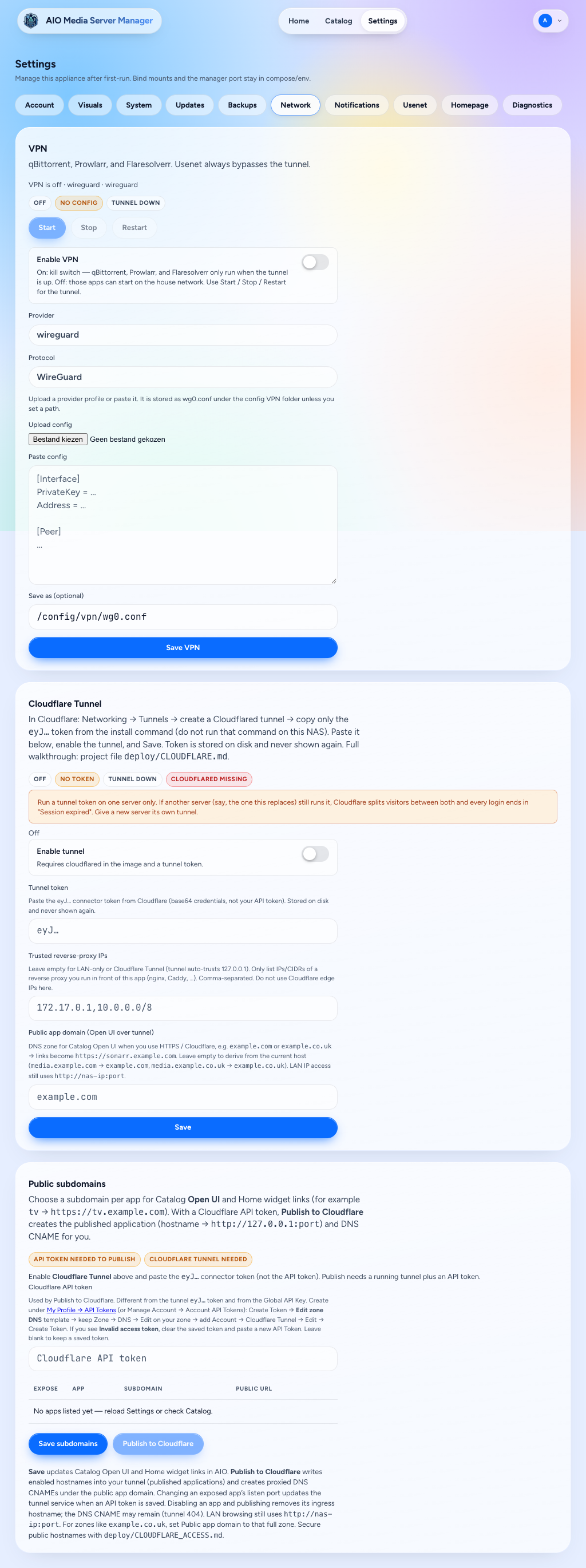 Network settings, light theme