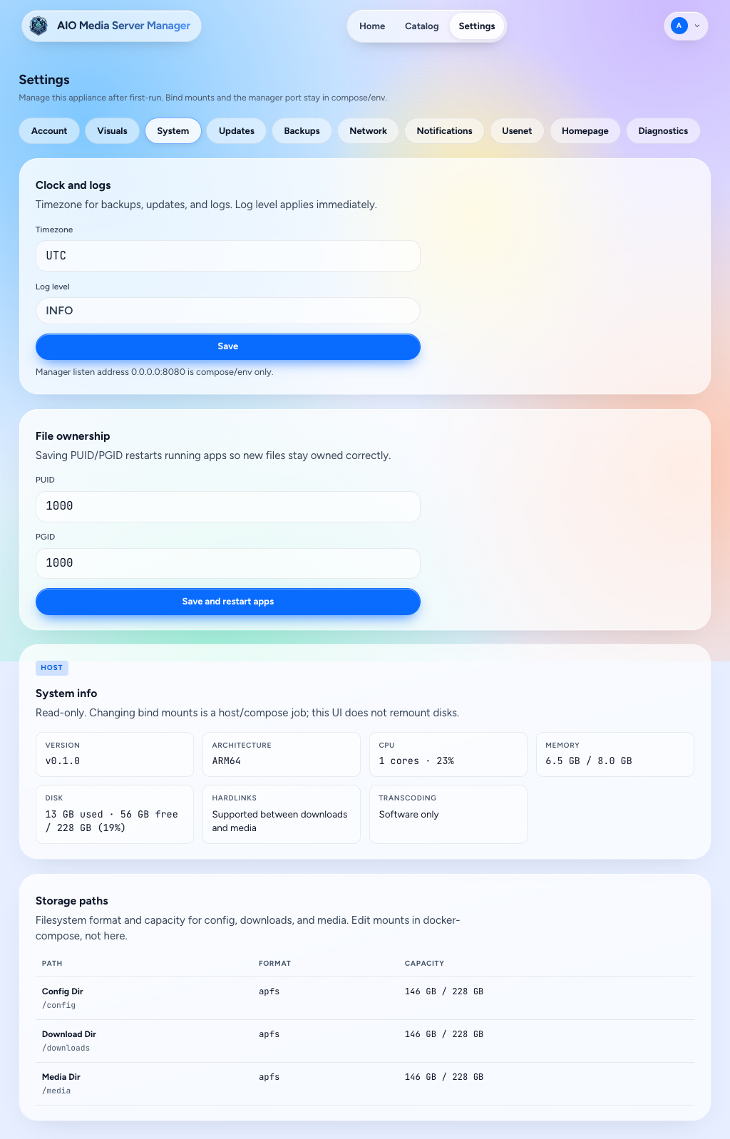 System settings, light theme