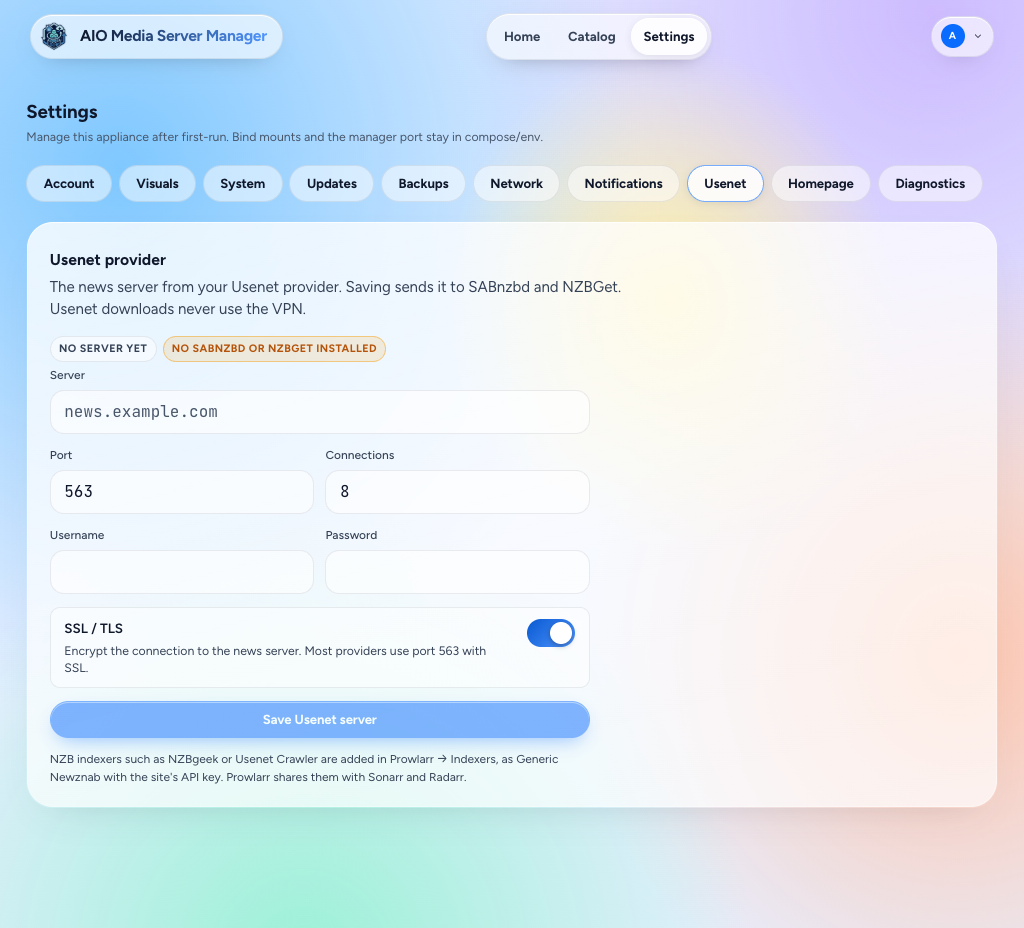 Usenet settings, light theme