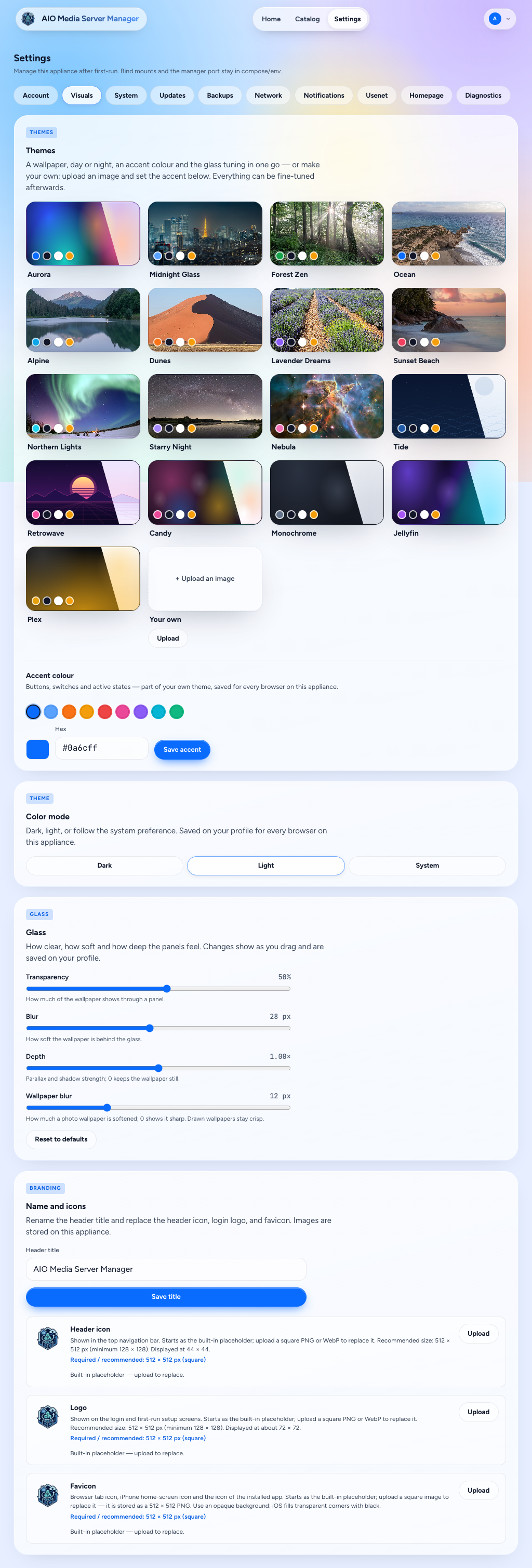 Visuals, light theme